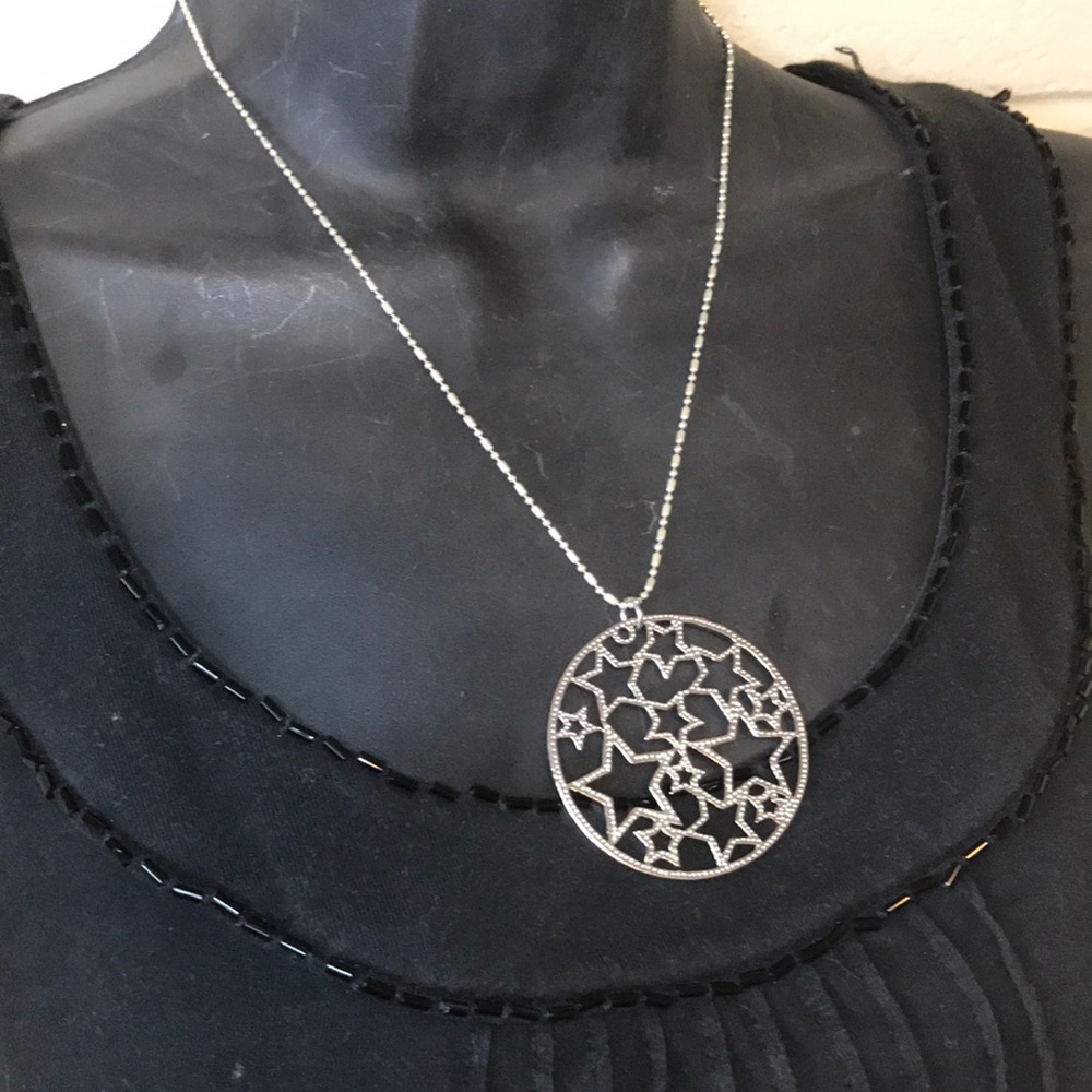 Star disco necklace circular shape silver 14 k gold plate white gold chain